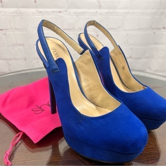 ShoeDazzle microsuede cobalt blue sling back platform pumps in size 6 EUC - Picture 4 of 16